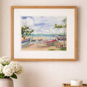 Martinique Marina Print Watercolour Waterfront Boats Port Resort Coastal Islands